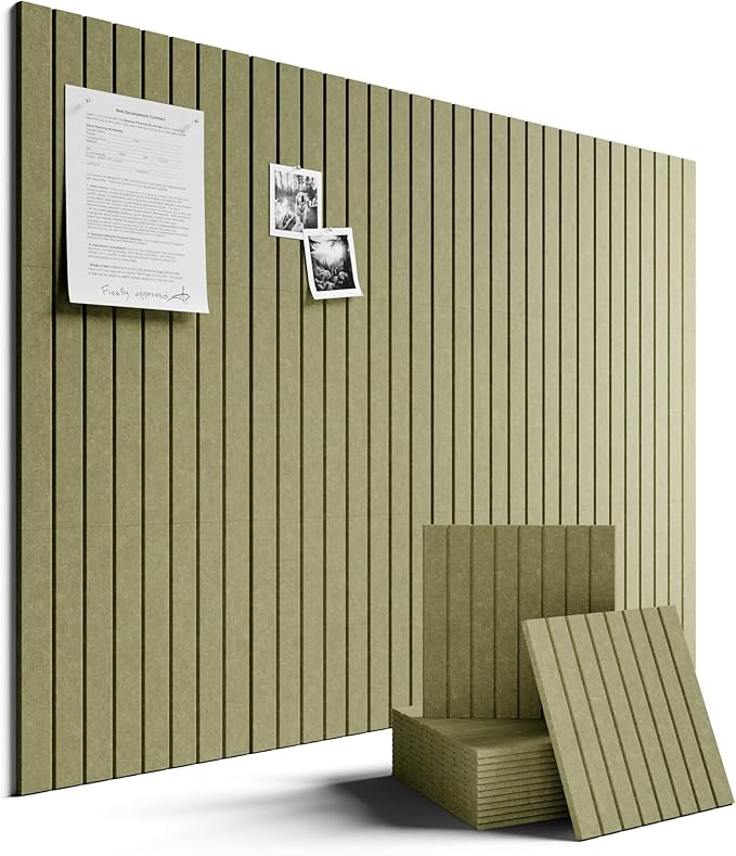 Fluxynara Large Felt Bulletin Board 48" x 36" Cork Board Alternative-12 Pack with 64 Safe Removable Adhesive Tabs, Cork Boards for Walls Cork Board for Home Office Classroom Pin Board -Olive Green