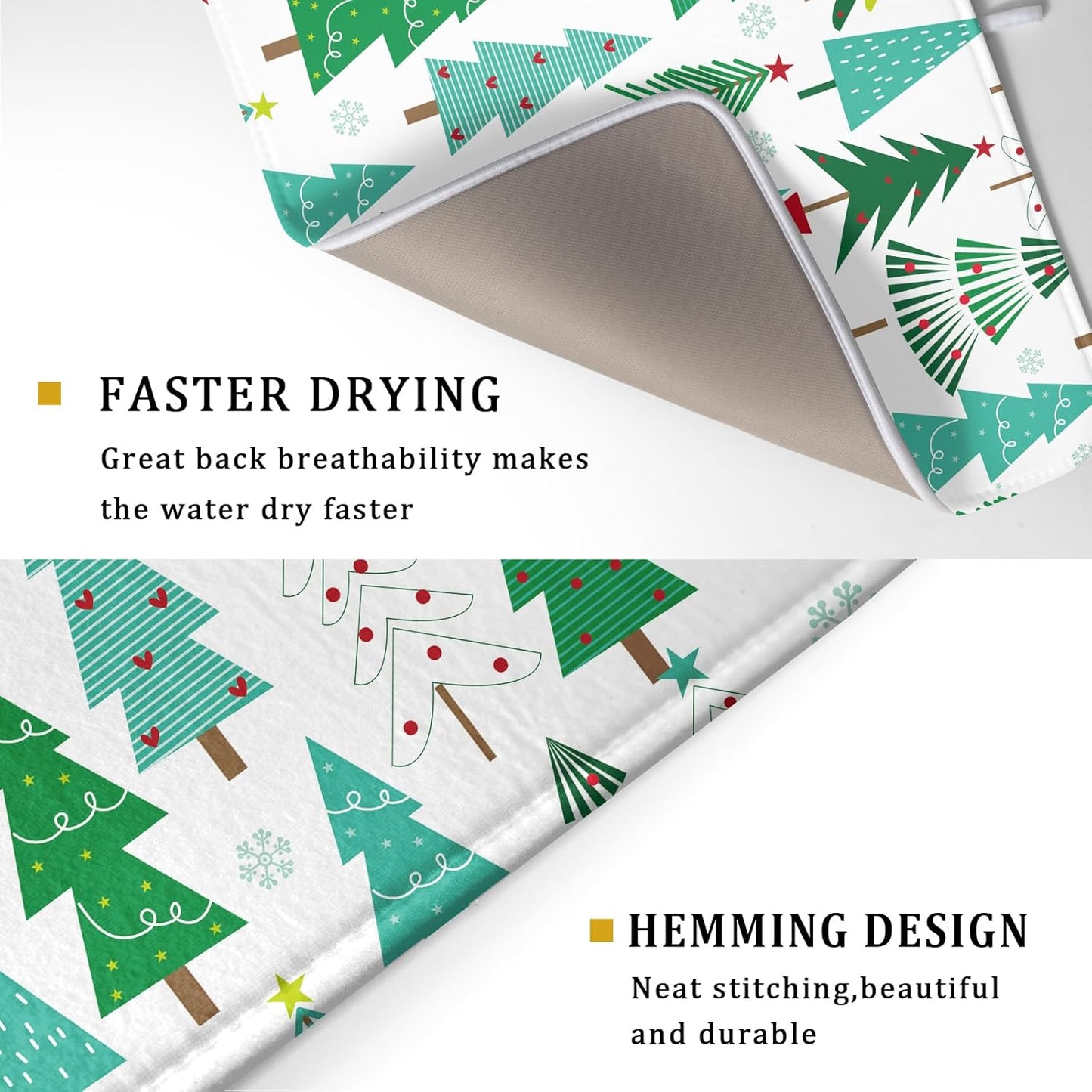 Green Trees Dish Drying Mat for Kitchen Counter Holiday Super Absorbent Reversible Microfiber Kitchen Countertop Protector Dishes Pad Large 18x24 inch