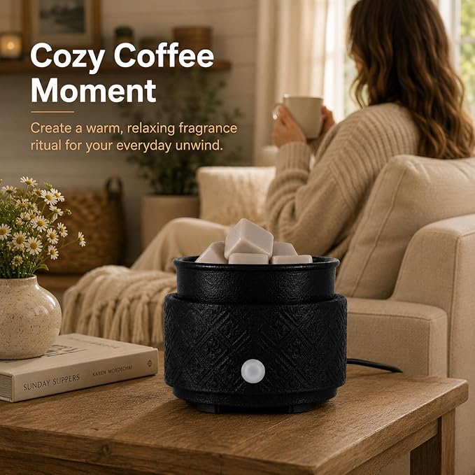 mocosa Wax Melt Warmer, 3-in-1 Ceramic Electric Wax Warmer for Scented Wax Melts, Jar Candles & Fragrance Oils, Flameless Home Fragrance Warmer with Removable Dish, Gifts for Women Mom(Black)