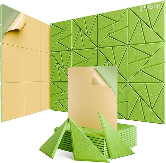 22 Pack Acoustic Panels with Self-Adhesive, 12"X 12"X 0.4"Sound Proof Foam Panels, Sound Panels High Density, Soundproof Wall Panels for Home Studio Office Avocado