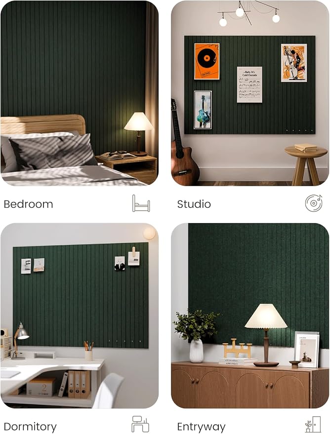 Fluxynara Large Felt Bulletin Board 48" x 36" Cork Board Alternative-12 Pack with 64 Safe Removable Adhesive Tabs, Cork Boards for Walls Cork Board for Home Office Classroom Pin Board- Pine Green