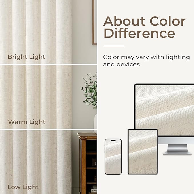 CAPALOCA Pinch Pleated Curtains Blackout, Linen Blackout Curtains 108 inches Long 2 Panels Set for Bedroom, Thermal Insulated Pinch Pleated Drapes for Living Room, 40" W x 108" L (Pack of 2), Natural