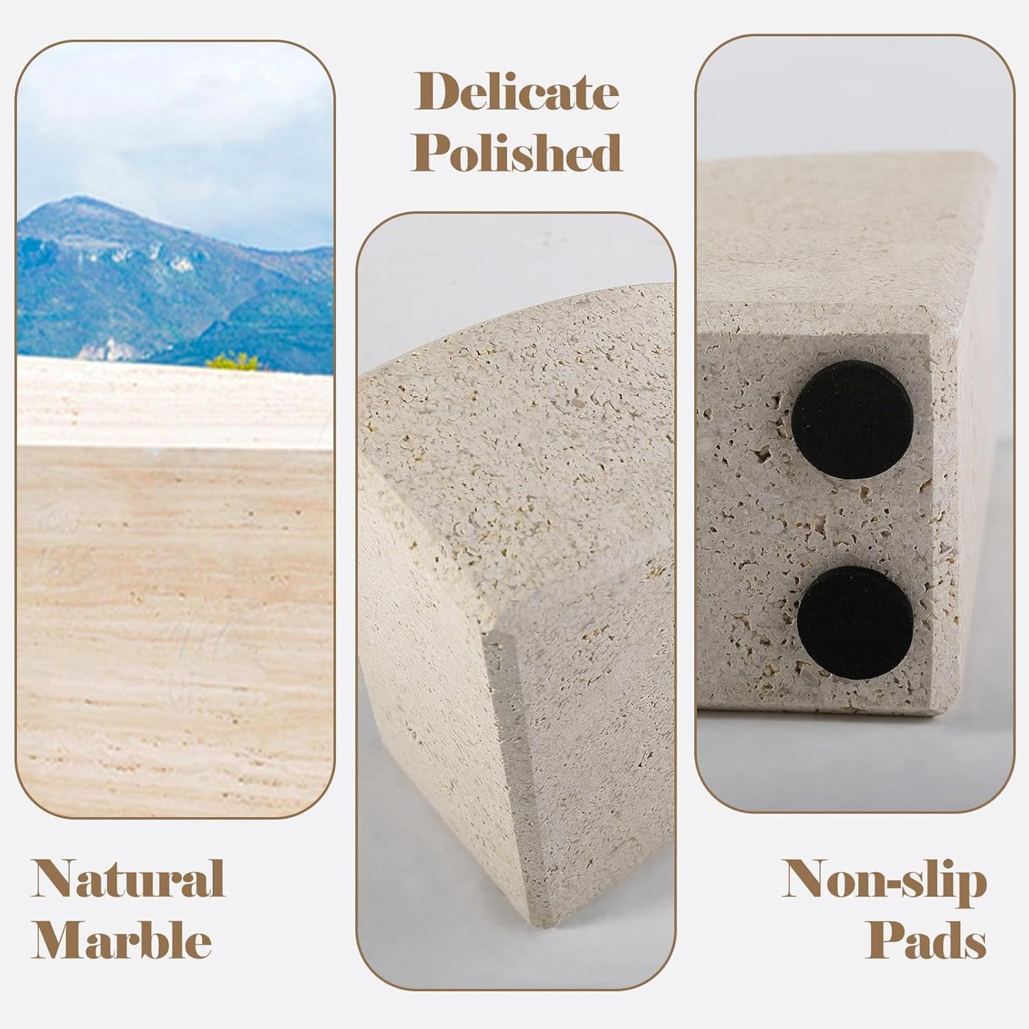 Marble Bookend for Shelves, Non-Skid Bookends for Heavy Books, Heavy Duty Book Stopper for CDs, Luxury Book Shelf Holder, Quarter Circle Design Book Ends Decorative, Moleanos Beige, Set of 2