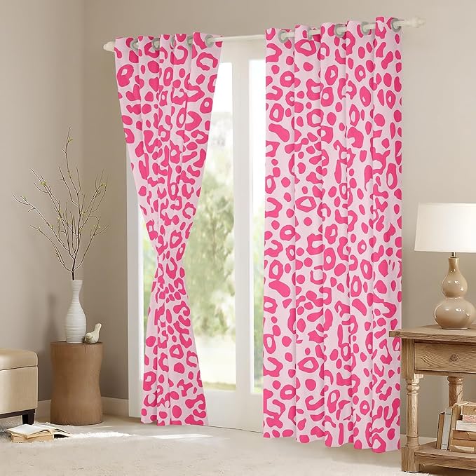 Feelyou Cute Leopard Room Darkening Blackout Curtain Cheetah Curtains for Bedroom Living Room Boys Girls Pink Animal Print Blackout Curtains (2 Panels, 42 x 84 Inch) Safari Window Treatments