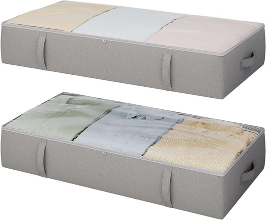 2-Pack Under Bed Storage Containers, 6 Inches Tall Underbed Clothes Storage Organizer Bin with Sturdy Sidewalls/Bottom, Underbed Storage Bins 2 Storage Thin Bins