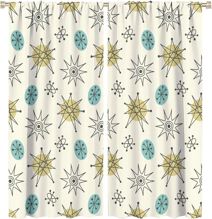 JESTRONRY Mid Century Modern Curtains. Retro 1950s Vintage Style Atomic Background Home Fabric Living Room Bedroom Kitchen Bathroom Decor 63x72in