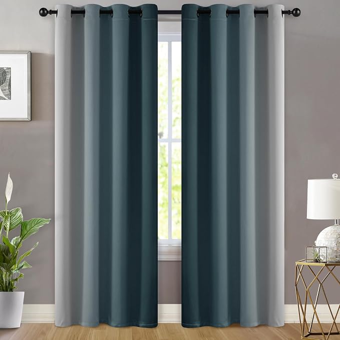 Yakamok Ombre Curtains Stone Blue and Greyish White for Living Room,52Wx84L | Room Darkening Curtains 84,Thermal Insulated Gradient Color Drape,Light Blocking Grommet Window Curtains for Bedroom,2 Panels