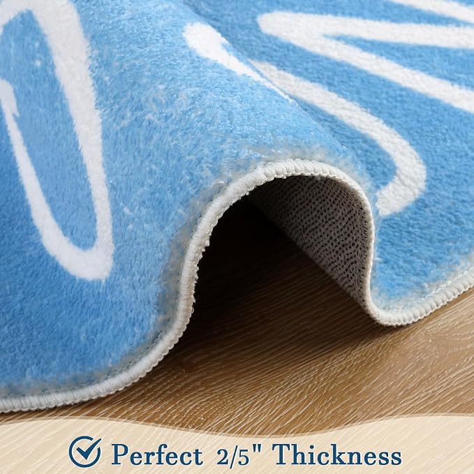 Topotdor Round ABC Area Rug,63 Inch Soft Floor Carpet,Sky Blue | Washable Alphabet Circle Rug,Non Slip Floor Mat Ideal for Bedrooms,Kids Rooms,Classrooms