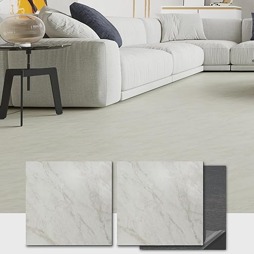 12" x 12" Peel and Stick Floor Tile, Self Adhesive Vinyl Flooring, 20 Tiles Grayish White Marble Pattern Peel and Stick Tile for Kitchen, Bedroom, Cover 20 Sq. Ft DIY Floor Tiles