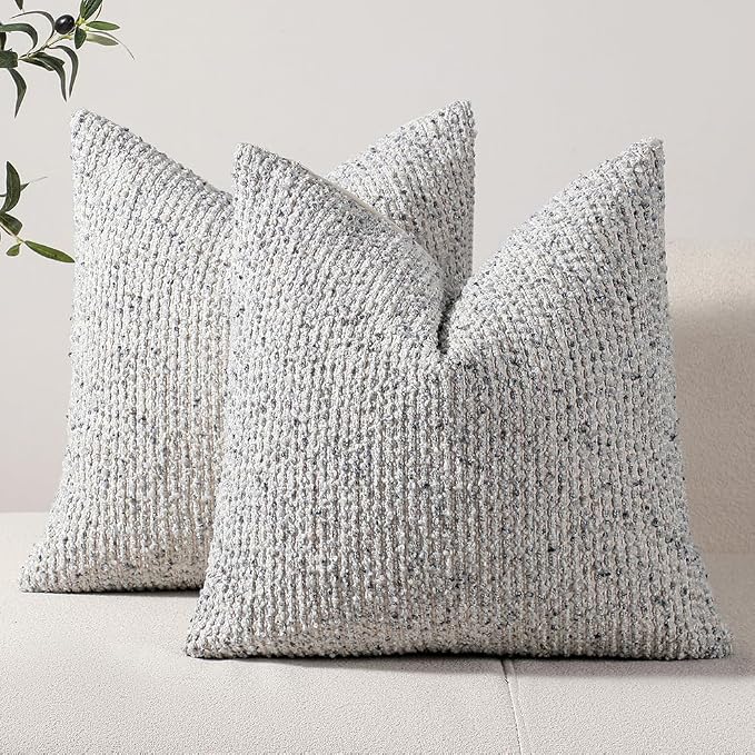 DEZENE Striped Euro Sham Pillow Covers 26x26 Set of 2 Blue Textured Boucle Chic Morden Boho Accent Farmhouse Square Decorative Couch Throw Pillow Covers for Home Decor Bed Sofa Living Room