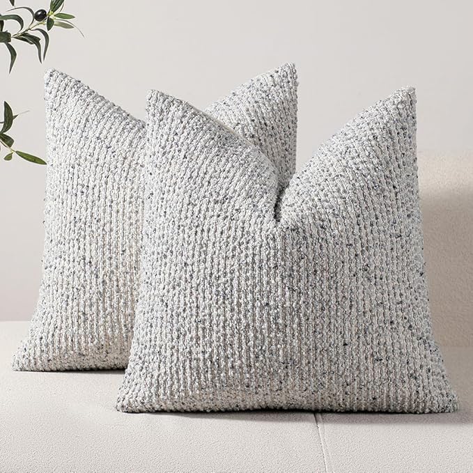 DEZENE Striped Throw Pillow Covers 22x22 Set of 2 Blue Textured Boucle Chic Morden Boho Accent Farmhouse Square Decorative Couch Pillow Covers for Home Decor Bed Sofa Living Room