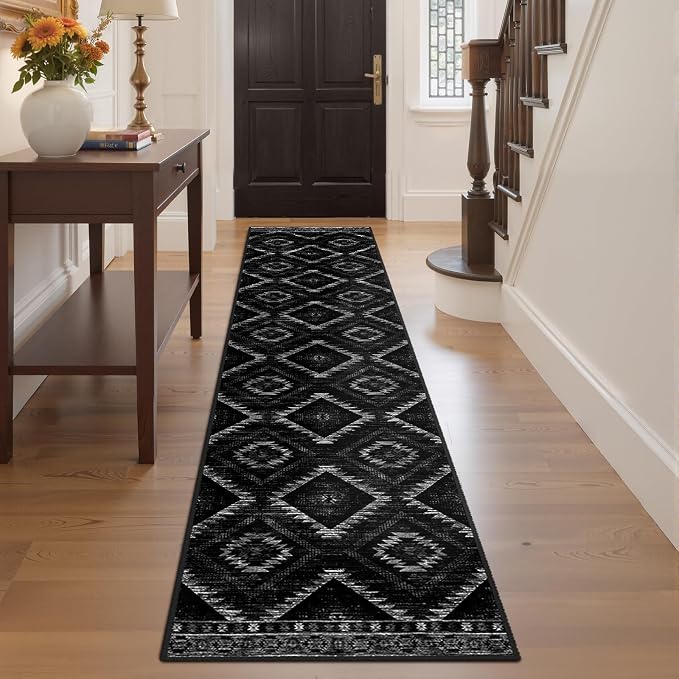 BESTSWEETIE Area Rug 2x5 Rug Machine Washable Non-Slip Low Pile Print Pattern Western Rug for Living Room Bedroom Entryway Tribal Series-Black