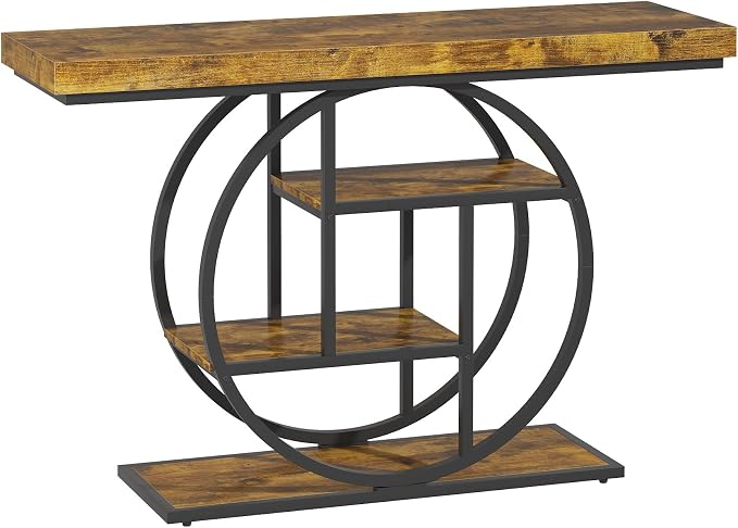 Entryway Table for Foyer,47.2 Inch Industrial Narrow Console Table,Accent Decor Living Room Furniture,Hallway & Sofa Table for Entrance,4-Tier Storage Shelves,Metal Frame,Thick Wood Top