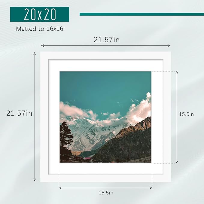 Picrit 20x20 Picture Frame 3 Pack, White Poster Frame, Display Poster 16 x 16 with Mat or 20 x 20 without Mat for Horizontal or Vertical Wall Mounting