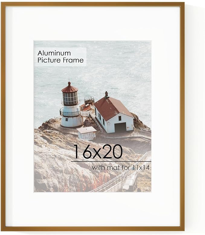 16x20 Metal Picture Frame For Wall With Mat For 11x14, 16''x20'' Aluminum Photo Frames With Tempered Glass For Home Decor, Minimalist Modern Poster Frame Horizontal And Vertical Formats, Bronze
