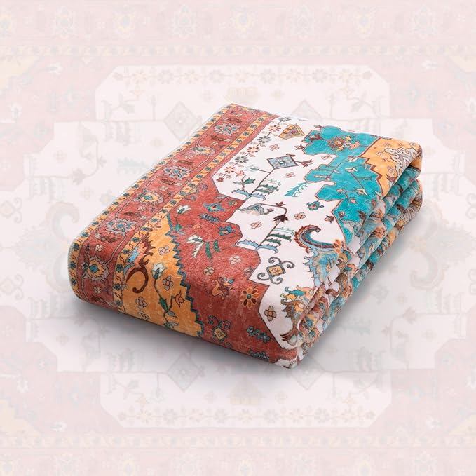 SERISSA Boho Washable Runner Rug, 2'6"x10' Long Non-Slip Vintage Orange Hallway Kitchen Stair Runner Rug Ultra Soft Print Distressed Floor Carpet for Bedroom Bathroom Laundry Room