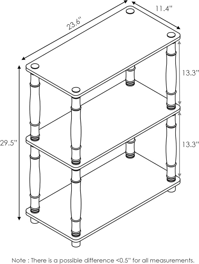 Furinno Turn-N-Tube 3-Tier Compact Multipurpose Shelf Display Rack with Classic Tube, Black/Grey