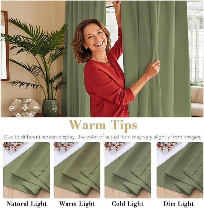 H.VERSAILTEX Blackout Curtains for Living Room Thermal Insulated Window Treatment Panels Room Darkening Blackout Drapes Back Tab/Rod Pocket Bedroom Draperies, 52 x 102 Inch, Sage, 2 Panels