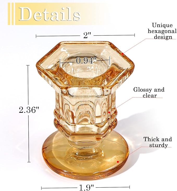 Lanttu 12 Pcs Gold Glass Candle Holders Set Candlestick Holders Bulk | Taper Candle Holders for Wedding, Festival Table Centerpiece,Home Decoration