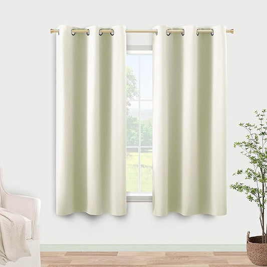 KOUFALL Cream Black Out Curtains 54 Inch Long for Short Living Room Window,Sets 2 Panels Room Darkening Ivory Blackout Heavy Thermal Insulating Boho Kitchen Curtains,Off White,54 in Length