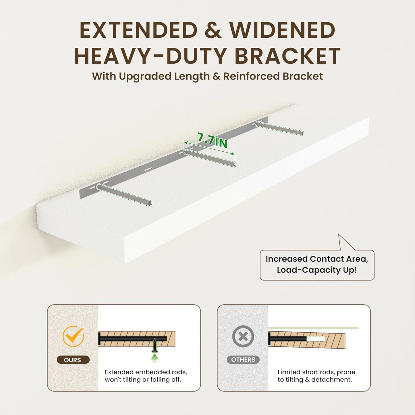 White Floating Shelves for Wall - 55 Inch Wide x 12 Inch Deep Wall Shelves Set of 1 - Rustic White Wood Shelves for Living Room, Bathroom, Laundry Room, Bedroom, Kitchen, Home Office