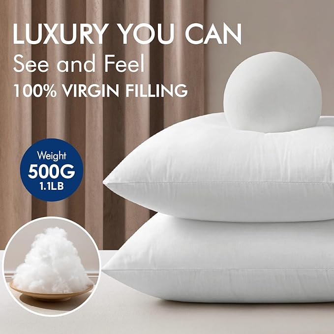 MIULEE 22x22 Inch Pillow Inserts Pack of 4-100% Cotton Cover | White Throw Pillow with 100% Virgin Microfiber for Bed Sofa Couch Living Room, All-Season Decorative Back Support