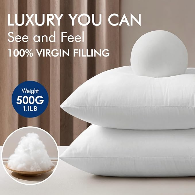 MIULEE 20x20 Inch Pillow Inserts Pack of 4-100% Cotton Cover | White Throw Pillow with 100% Virgin Microfiber for Bed Sofa Couch Living Room, All-Season Decorative Back Support