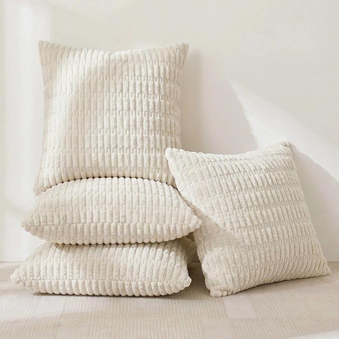 Fancy Homi 4 Packs Decorative Throw Pillow Covers for Living Room Couch Bed, Modern Farmhouse Boho Home Décor Accent Cushion Case, 24" x 24", Cream