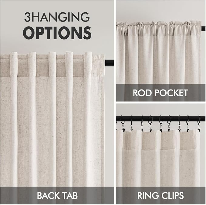 MIULEE Non-See-Through Privacy Linen Curtains 2 Panels, Light Filtering Window Curtains Farnhouse Textured Back Tab Semi Sheer Drapes for Bedroom Living Room, 52 x 96 Inches Long, White