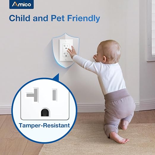 Amico Wall Outlet, UL Listed, Tamper Resistant Standard Electrical Outlet, Decorator Receptacle, Suitable for Home and Business, 125V/1875W, White, 20 Amp - Screw Wall Plate, 50 Pack