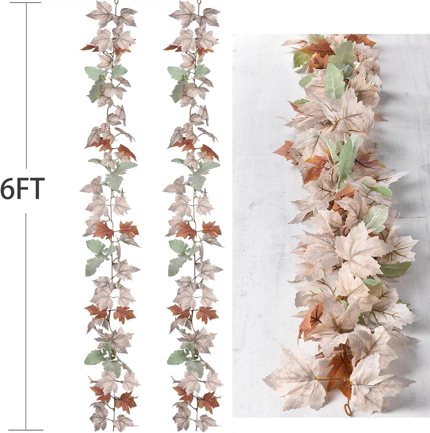 Lvydec 2 Pack Fall Maple Garland - 5.9ft/Piece White Artificial Fall Foliage Garland Colorful Autumn Decor for Home Wedding Party