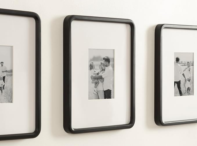 Kate and Laurel Inglewood Modern Wall Picture Frame Set of 3; 11x14 matted to 5x7; Black; Three-Piece Frame Set for Gallery Wall Accent Set in Living Room Decor