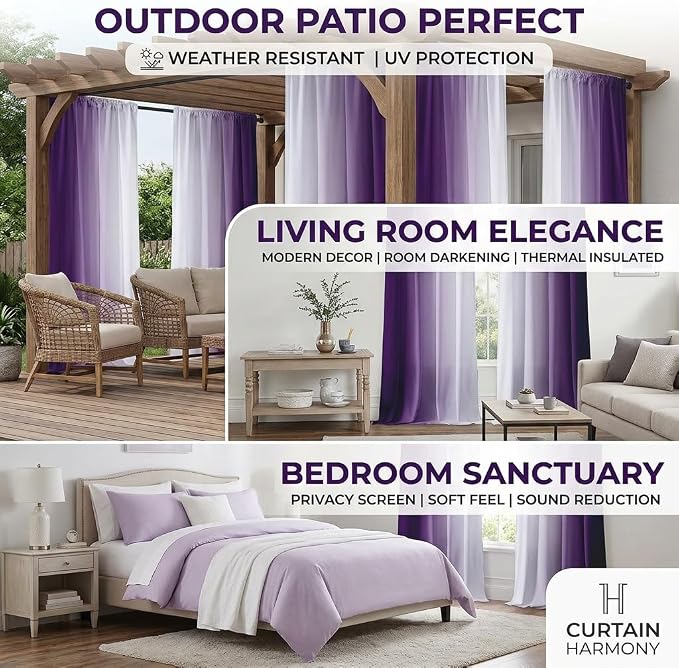 Purple Curtains 84 Inch Length for Living Room 2 Panel Set Purple and Grey White Window Treatment Curtains Lavender Ombre Gradient Light Filtering Curtains Modern Abstract Drapes