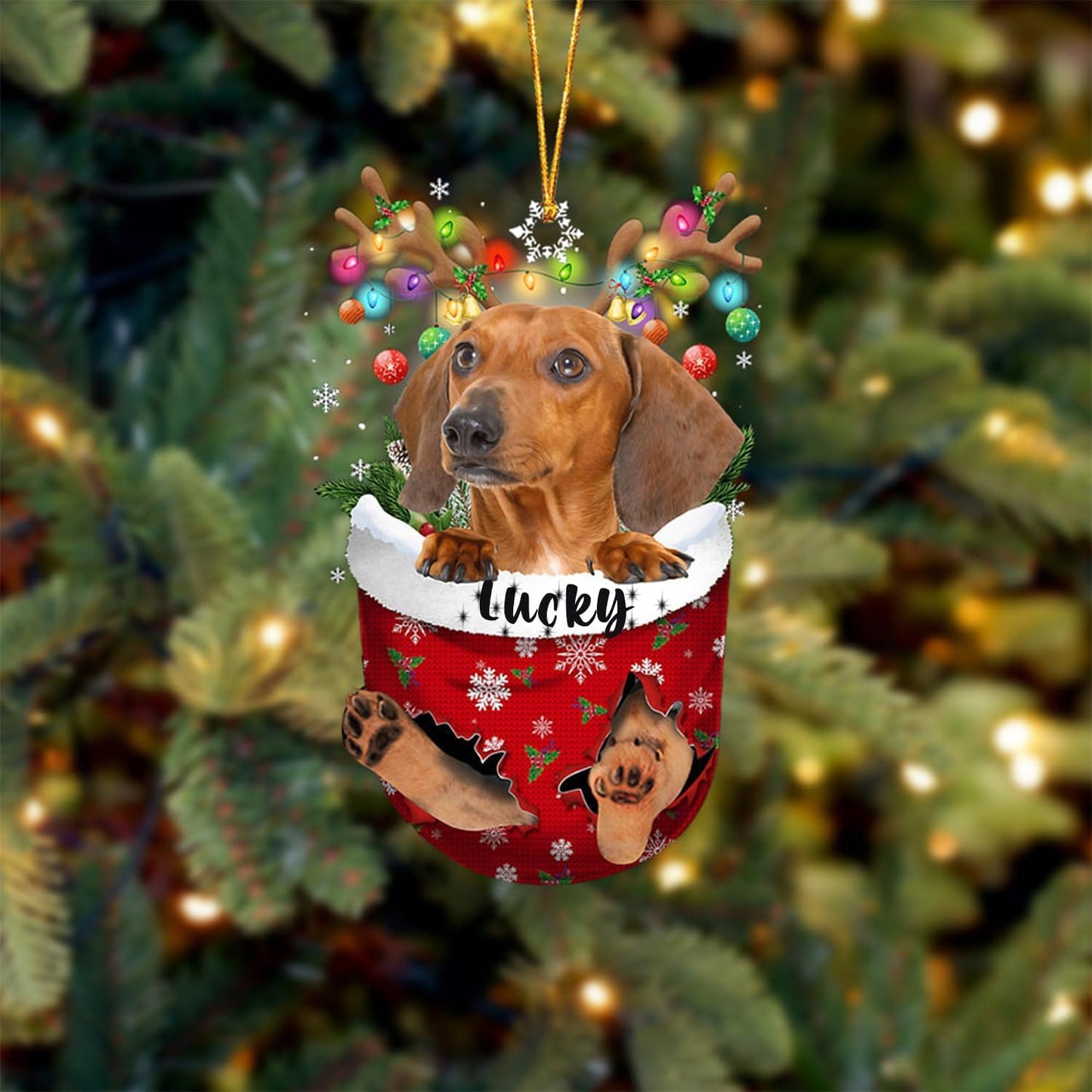 Red Dachshund Christmas Ornament - Dachshund in Snow Pocket for Dog Lovers, Christmas Tree Decor