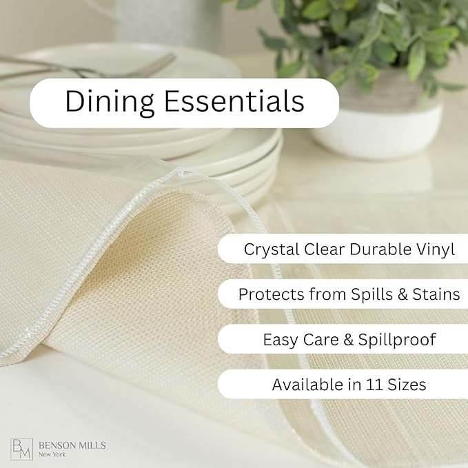 Benson Mills Heavy Duty Crystal Clear Plastic 100% Waterproof Tablecloth Protector, Vinyl PVC Table Cloth, Oil Spill Proof Wipe Clean Table Cover for Dining Tables (60" x 84" Rectangular/Oblong)