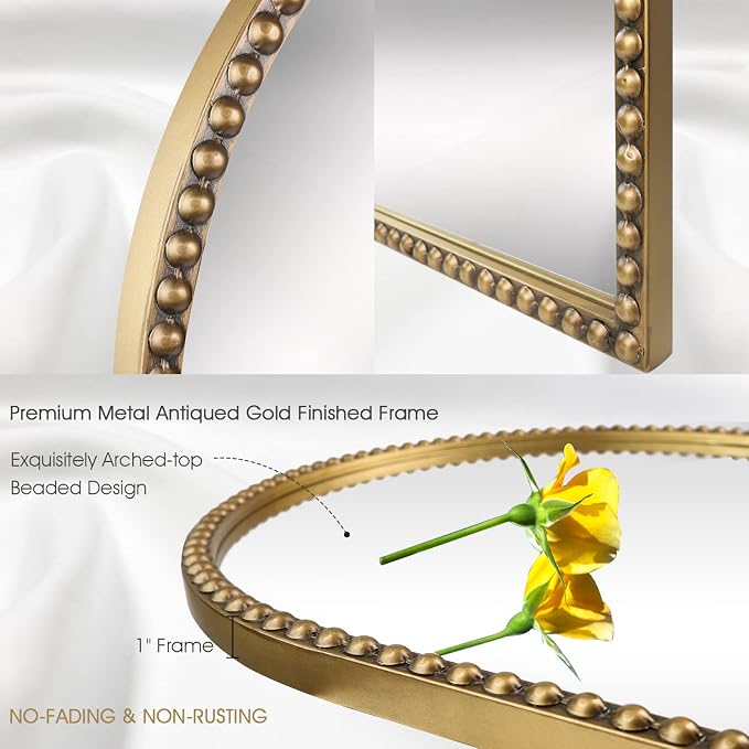 Arch Full Length Mirror with Stand, 65"x22" Floor Standing Large Dressing Mirror Hanging or Leaning Against Wall for Bedroom Living Room, Antique Gold