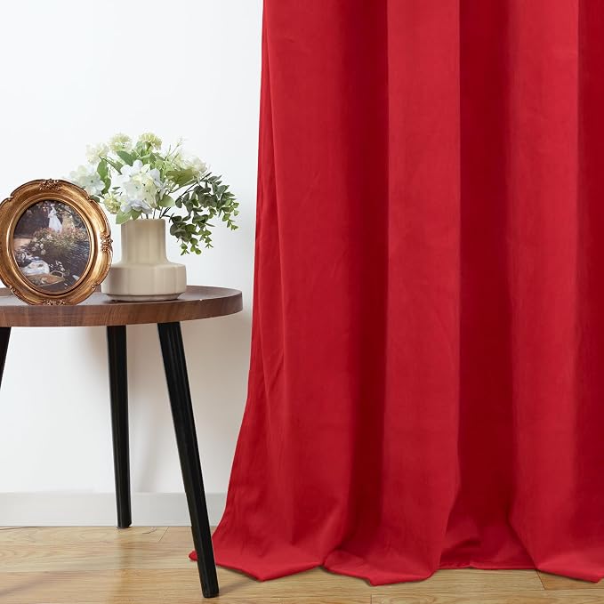YoungsTex Red Velvet Blackout Curtains 63 Inches Length for Living Room, Thermal Insulated Window Drapes with Privacy for Bedroom, 2 Panels, 52 X 63 Inch