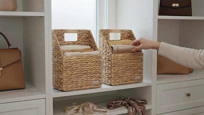 Wicker Hanging Storage Basket (10,5"Lx6,5"Wx13"H), Set of 2 Wall Baskets, Water Hyacinth Baskets, Wall Decor Hyacinth Basket Hanging for Organizing Files, Mails, Books, Magazine,...