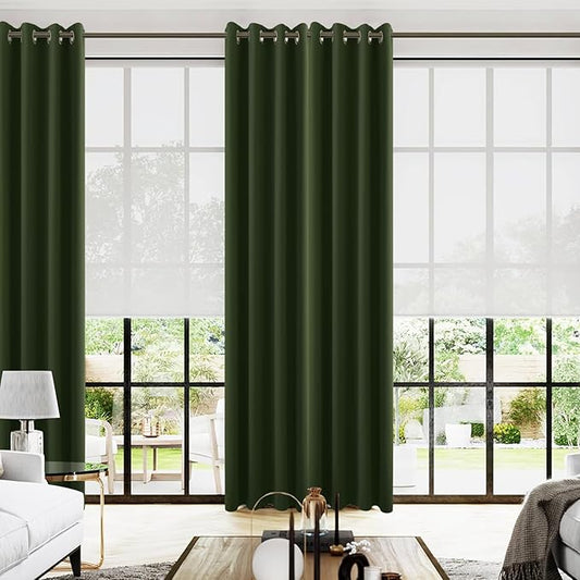 KOUFALL Olive Green Blackout Curtains 52 by 102 Inches Long for Living Room Bedroom
