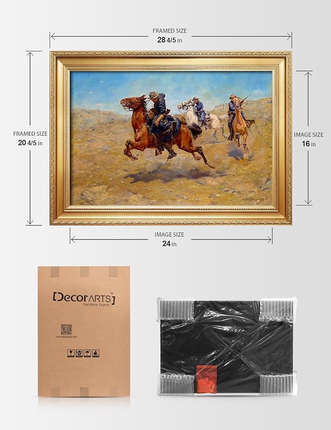 DECORARTS - My Bunkie by Charles Schreyvogel. Classic Painting Reproduction, Giclee Prints Ready to Hang Framed Wall Art for Wall Decor. Picture Size: 24x16 in, Framed Size: 28.75x20.75 in
