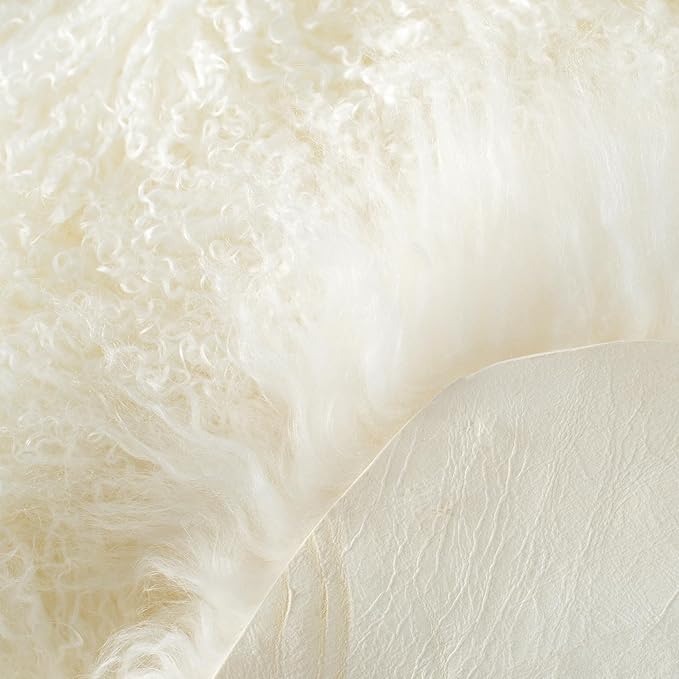 100% Genuine Sheepskin Area Rug Real Lightweight Fluffy Soft Mongolian Long Wool Fur Carpet for Couch Bed Sofa Bedroom Living Room White 2x3ft
