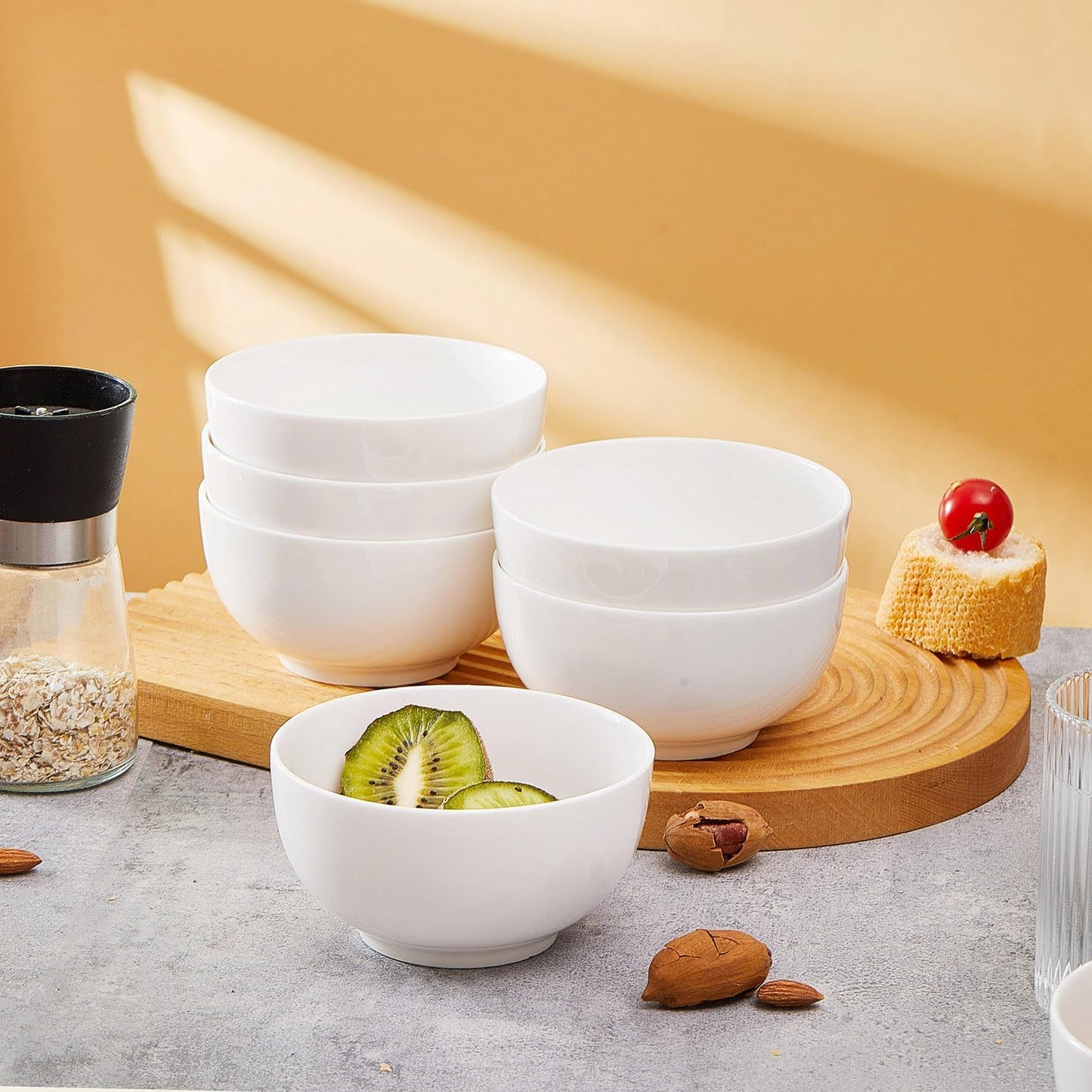 5 Inch Ceramic Cereal Bowls, 16 Ounces Small Bowls Set of 6,White Dipping Bowls for Kitchen,Dessert, Fruits, Snack,Microwave and Dishwasher Safe