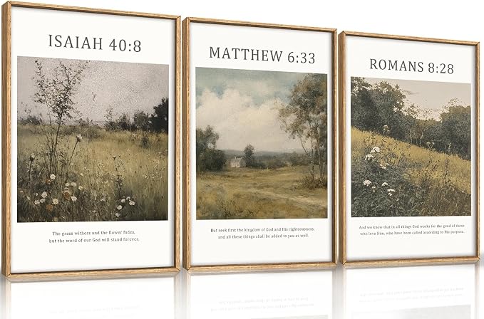 LHIUEM Large Bible Christian Scripture Framed Canvas Wall Art Set,Jesus Religious Verse Wall Decor,Vintage Nature Flowers Artwork for Living Room,Bedroom,Dining Room,Office -24"x36"x3