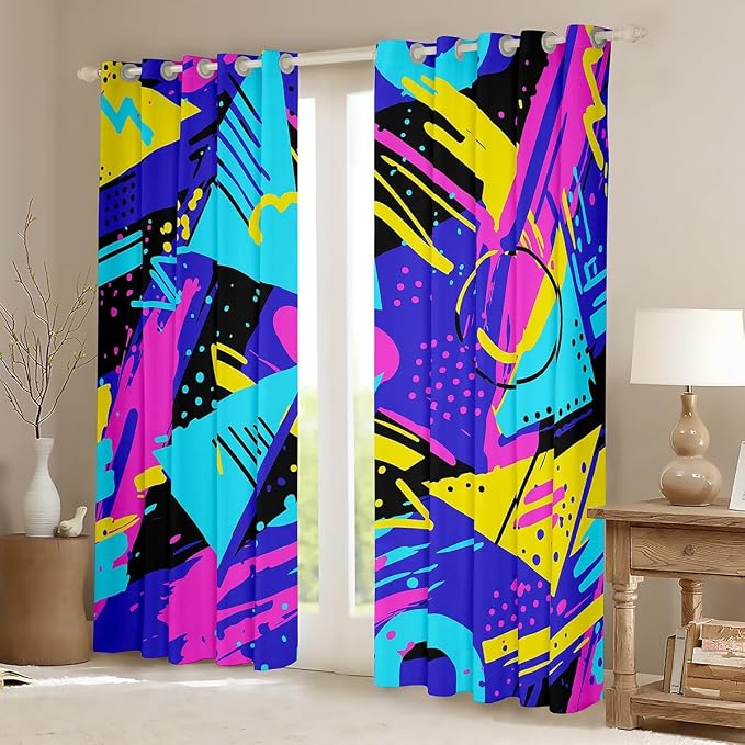 Feelyou Memphis Geometric Curtains for Bedroom Living Room 80s 90s Memphis Blackout Curtainsative Colorful Abstract Darkening Dreapes Retro Fashion Style Window Treatments (2 Panels, 42 x 84 Inch)