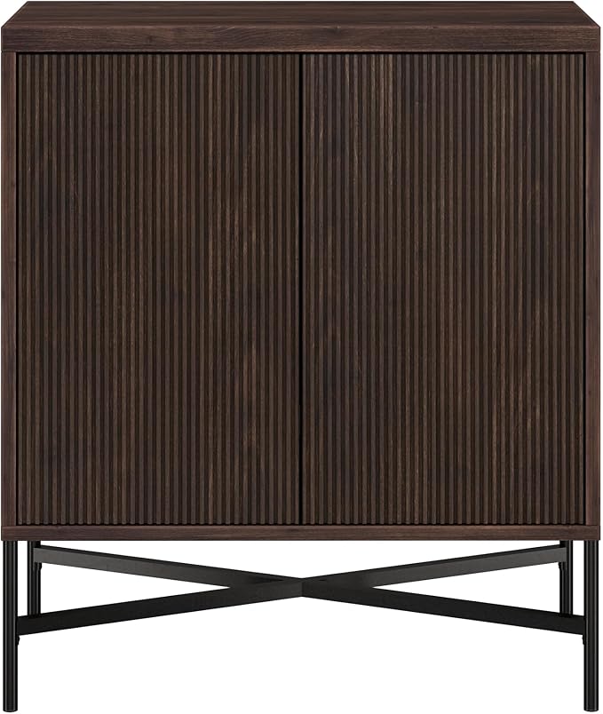 Henn&Hart 28" Fluted Accent Cabinet, Ribbed Modern Sideboard Buffet Cabinet with 2 Doors and an Adjustable Shelf for Living Room, Dining Room, Bedroom or Entryway, Rich Brown