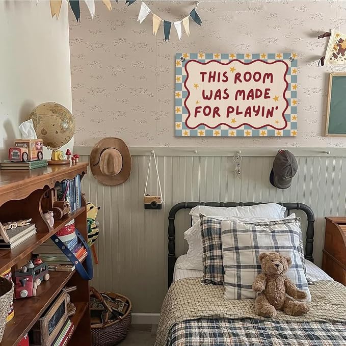 Playroom Boy Girl Wall Decor, Toddler Playroom Decor Hanging Linen Banner,Play Room Wall Decor for Nursery Nursery, 20x30 Inch