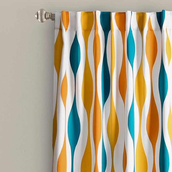 Lush Decor Mid Century Geo Light Filtering Window Curtain Panel Pair, 52" W x 84" L, Turquoise & Orange