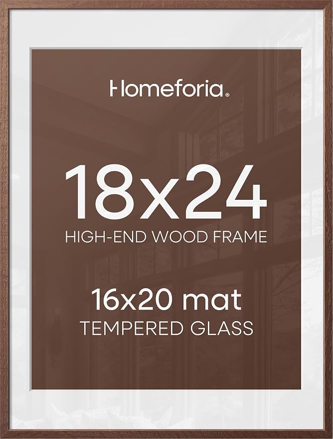 Homeforia 18x24 Walnut Poster Frame, High End Dark Oak 18x24 Brown Wooden Picture Frames with Mat 16x20, 18 x 24 Wood Frame Matted to 16 by 20, 24x18 Hanging Frames, Tempered Glass, Wall Kit, Set of 3