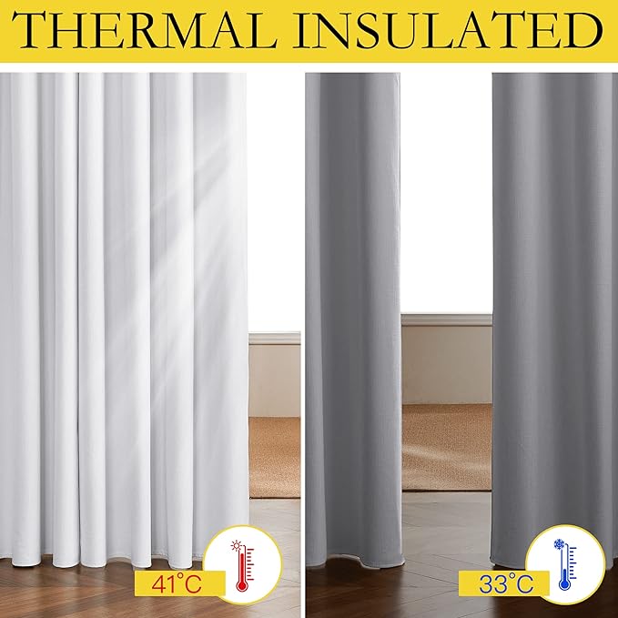 NICETOWN 100% Absolutely Blackout Linen Curtains with Thermal Insulated White Liner, White, 42 inches Wide, 54 inches Length Energy Saving Curtains for Cupboard 2 Panels Set, Vertical Blinds