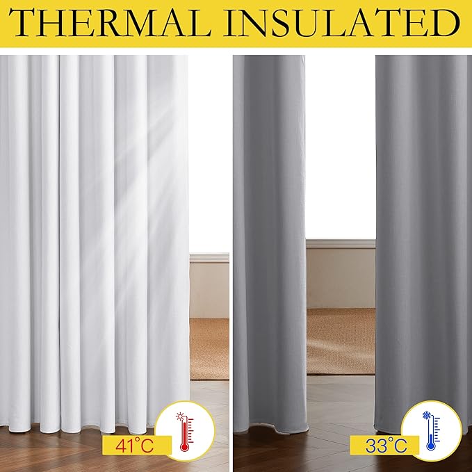NICETOWN 100% Absolutely Blackout Linen Curtains with Thermal Insulated White Liner, White, 42 inches Wide, 54 inches Length Energy Saving Curtains for Cupboard 2 Panels Set, Vertical Blinds